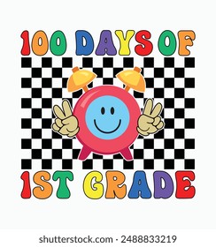 100 Days Of 1st Grade Smile face funny 100 days of school t-shirt design