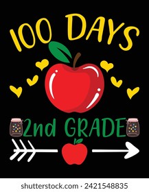 100 Days 2nd Grade Happy 100 days of school shirt print template, Typography design for back to school, 2nd grade, preschool, kindergarten, pre k
