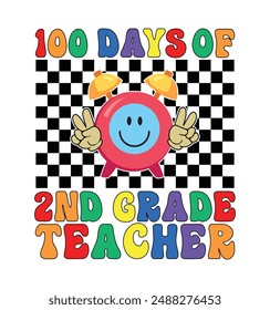 100 días de 2do grado profesor sonrisa cara divertida 100 días de diseño de la camiseta de la escuela