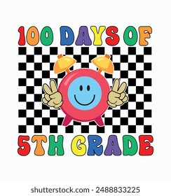 100 Days Of 5th Grade Smile face funny 100 days of school t-shirt design