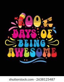 100 Days of Being Awesome Graphic Design Vector Illustration for Kids, Students, Teachers, Education Celebration, School Events, Learning, Fun, Colorful School Celebration Poster Design