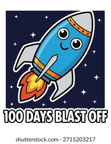 Diseño de Ilustración vectorial espacial de nave cohete de 100 días.