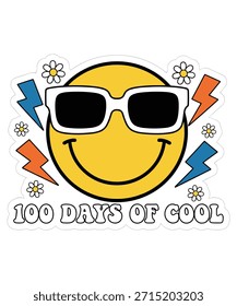 100 Days of Cool Retro Smiley Face Vetor Illustration for Kids.
