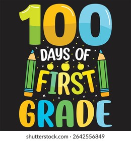 100 Days Of First Grade Cute 100 Days of School Tee Graphic Rainbow AND Stars Theme for Kids
