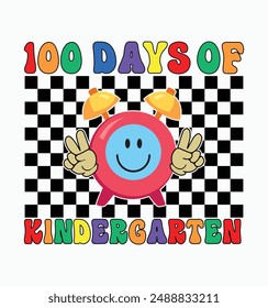 100 Days Of Kindergarten Smile face funny 100 days of school t-shirt design