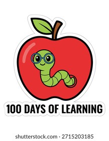 100 días de aprendizaje de Apple y Bookworm Vector Diseño gráfico.