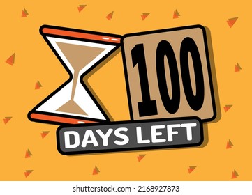 100 Days Left In Timer Hourglass. Vector Illustration In Orange.