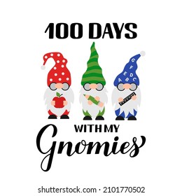 100 days with my Gnomies. School gnomes wearing sunglasses. Cute cartoon characters. Vector template for banner, poster, greeting card, t-shirt, etc.