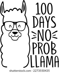 100 Days no prob LLama t-shirt design