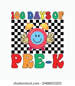 100 Days Of Pre-K Smile face funny 100 days of school t-shirt design