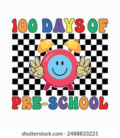 100 Days Of Pre-School Smile face funny 100 days of school t-shirt design