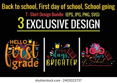 100 days of school, back-to-school T-shirt Design Bundle. Ready to print for apparel, poster, and illustration. Modern, simple, lettering.

