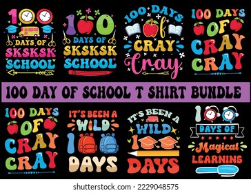 100 days of school colorful t shirt design bundle for print on demand svg