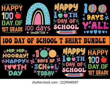 100 days of school colorful t shirt design bundle for print on demand