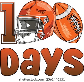 100 Days of School Football with Helmet and Football . Art and Illustration