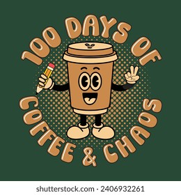 100 Days Of School, Happy back to school day shirt print template, typography design for kindergarten pre k preschool, last and first day of school, 100 days of school shirt, one coffee cup vector.