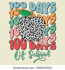 100 Days Of School, Happy back to school day shirt print template, typography design for kindergarten pre k preschool, last and first day of school, 100 days of school shirt, vintage design. 