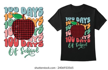 100 Days Of School, Happy back to school day shirt print template, typography design for kindergarten pre k preschool, last and first day of school, 100 days of school shirt, apple vector.