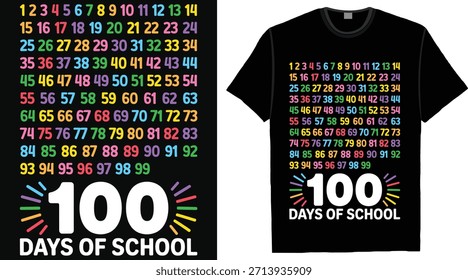 100 Days of School Numbers Chart Colorful Educational T Shirt Design