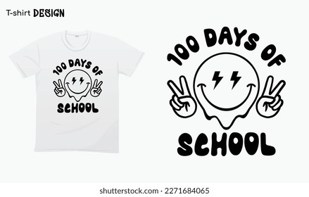 "100 Days Of School Retro Cara Sonriente" 100 days of school. Funny Smiley Face. graciosa cita del profesor. Enseñanza de amor. Para los amantes de la enseñanza, camisetas, tazas, etc. Eps 10