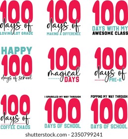 100 days of school retro svg design bundle and eps file