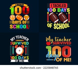 100 days of school t shirt Design Bundle, Unique And Colorful 100 days School T-Shirt Design Set