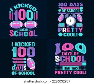 100 days of school T-shirt Design Bundle, Kids T-shirt Design Set, Kids Celebration of School 