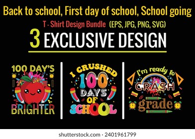 100 days of school T-Shirt Design Bundle. Ready to print for apparel, poster, and illustration. Modern, simple, lettering.

