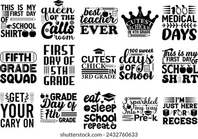 100 Days Of School T-shirt Design Bundle vector file,For Print on Demand