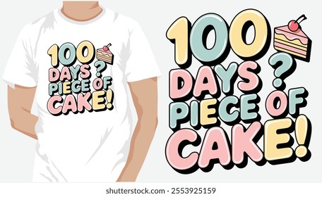 100 Days Of School T-Shirt Design, 100th-day school typography, Colorful T-Shirt Design for 100 Days of School Typography with Vector Elements for Kids kids