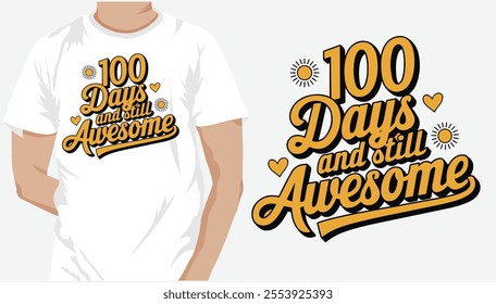 100 Days Of School T-Shirt Design, 100th-day school typography, Colorful T-Shirt Design for 100 Days of School Typography with Vector Elements for Kids kids