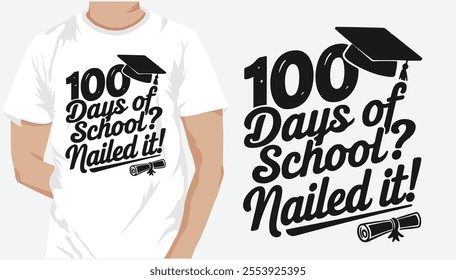 100 Days Of School T-Shirt Design, 100th-day school typography, Colorful T-Shirt Design for 100 Days of School Typography with Vector Elements for Kids kids