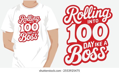 100 Days Of School T-Shirt Design, 100th-day school typography, Colourful T-Shirt Design for 100 Days of School Typography with Vector Elements for Kids kids