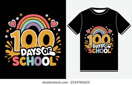 Camiseta de 100 días de escuela, Ilustración vectorial de 100 días de escuela con letras dibujadas a mano en impresiones de fondo de textura, libro, bandeja, Plantilla de diseño de camiseta, impresión