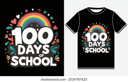 Camiseta de 100 días de escuela, Ilustración vectorial de 100 días de escuela con letras dibujadas a mano en impresiones de fondo de textura, libro, bandeja, Plantilla de diseño de camiseta, impresión