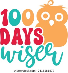 100 Days of School typography design on plain white transparent isolated background for card, shirt, hoodie, sweatshirt, apparel, tag, mug, icon, poster or badge