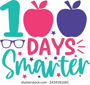 100 Days of School typography design on plain white transparent isolated background for card, shirt, hoodie, sweatshirt, apparel, tag, mug, icon, poster or badge