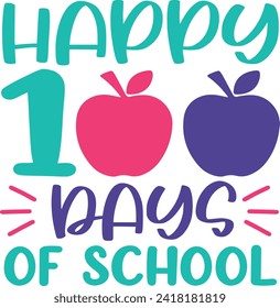 100 Days of School typography design on plain white transparent isolated background for card, shirt, hoodie, sweatshirt, apparel, tag, mug, icon, poster or badge