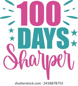 100 Days of School typography design on plain white transparent isolated background for card, shirt, hoodie, sweatshirt, apparel, tag, mug, icon, poster or badge