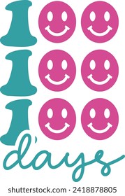 100 Días de diseño tipográfico escolar sobre fondo aislado transparente y simple para tarjeta, camisa, capucha, sudadera, ropa, etiqueta, taza, icono, afiche o placa