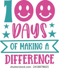 100 Days of School typography design on plain white transparent isolated background for card, shirt, hoodie, sweatshirt, apparel, tag, mug, icon, poster or badge