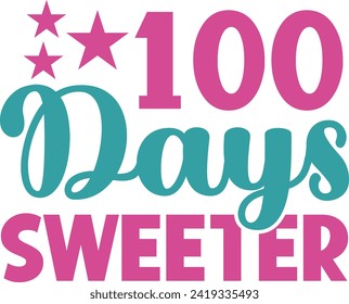 100 Days of School typography design on plain white transparent isolated background for card, shirt, hoodie, sweatshirt, apparel, tag, mug, icon, poster or badge