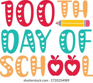 100 días de diseño de tipografía de la escuela sobre fondo aislado transparente blanco liso para tarjeta, camisa, sudadera con capucha, sudadera, ropa, etiqueta, taza, icono, póster o insignia