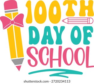 100 días de diseño de tipografía de la escuela sobre fondo aislado transparente blanco liso para tarjeta, camisa, sudadera con capucha, sudadera, ropa, etiqueta, taza, icono, póster o insignia