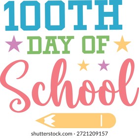 100 días de diseño de tipografía de la escuela sobre fondo aislado transparente blanco liso para tarjeta, camisa, sudadera con capucha, sudadera, ropa, etiqueta, taza, icono, póster o insignia