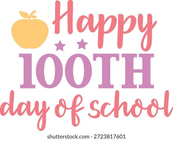 100 días de diseño de tipografía de la escuela sobre fondo aislado transparente blanco liso para tarjeta, camisa, sudadera con capucha, sudadera, ropa, etiqueta, taza, icono, póster o insignia