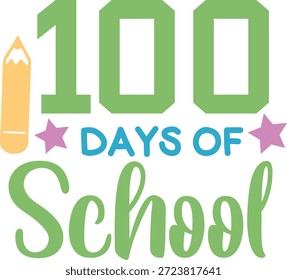 100 días de diseño de tipografía de la escuela sobre fondo aislado transparente blanco liso para tarjeta, camisa, sudadera con capucha, sudadera, ropa, etiqueta, taza, icono, póster o insignia