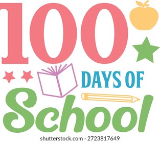 100 días de diseño de tipografía de la escuela sobre fondo aislado transparente blanco liso para tarjeta, camisa, sudadera con capucha, sudadera, ropa, etiqueta, taza, icono, póster o insignia