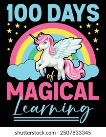 100 Days of School Unicorn Girls Teacher 100th Day of School T-Shirt