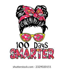 100 Days Smarter, Back To School T-shirt Design - Hundred Days Of School T-shirt Design- Typography Kids T-shirts Design